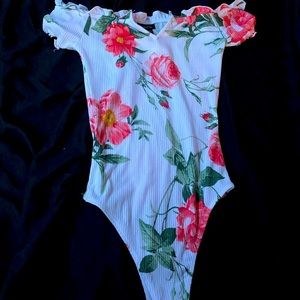 Pink and White Floral Bodysuit